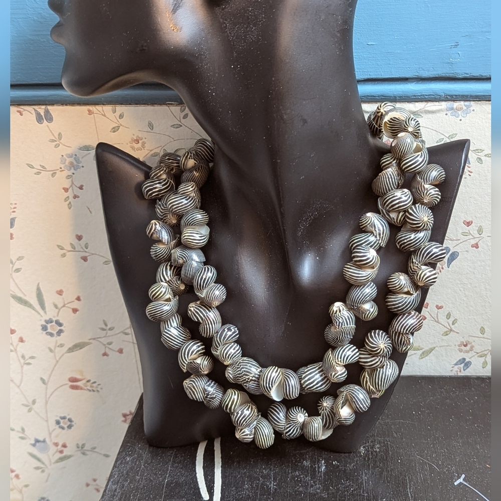 Black Shell Beaded Necklace handcrafted Summer Beach Ocean coastal Grandma